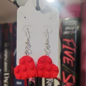 Handmade Playful Red Heart Block Earrings